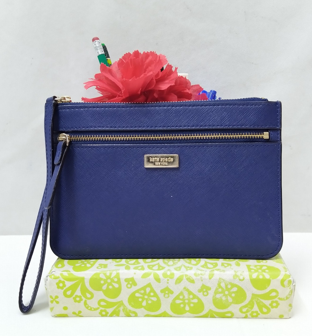 Kate Spade New York Blue Leather Zipper Closure Wristlet - Coin Wallet